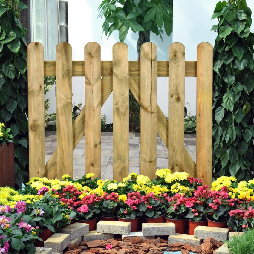 Verja jardín madera 100 x 100 cm valla entrada huerto Mini Promoción