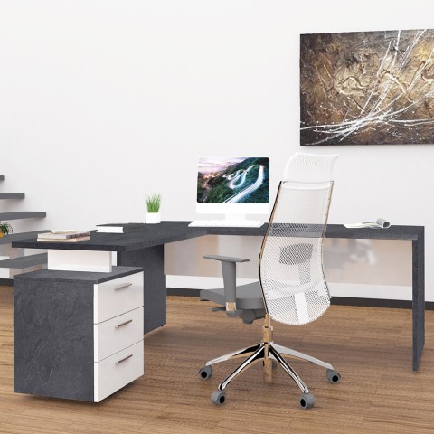 Escritorio de oficina moderno con cómoda de 3 cajones New Selina Report 180x160 cm