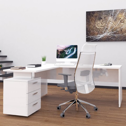 Escritorio de oficina moderno  con cómoda de 3 cajones New Selina 180x160 cm