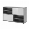Mueble Tv Multiuso Con Puertas Correderas Color Blanco Efecto Cemento Pratico Rebajas