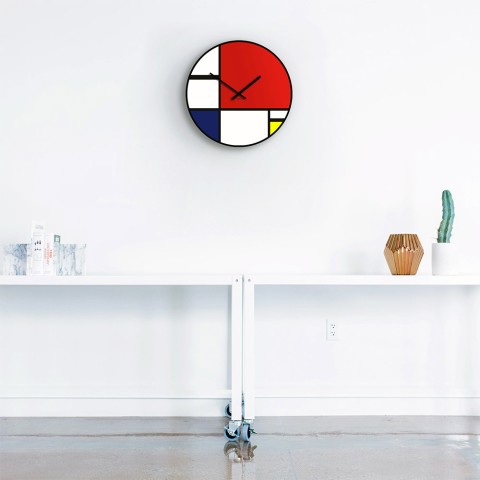 Reloj de pared de diseño de arte contemporáneo moderno redondo Mondrian