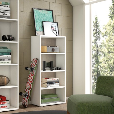 Librería de diseño moderno, 4 compartimentos, salón, oficina, estudio, madera blanca Promoción