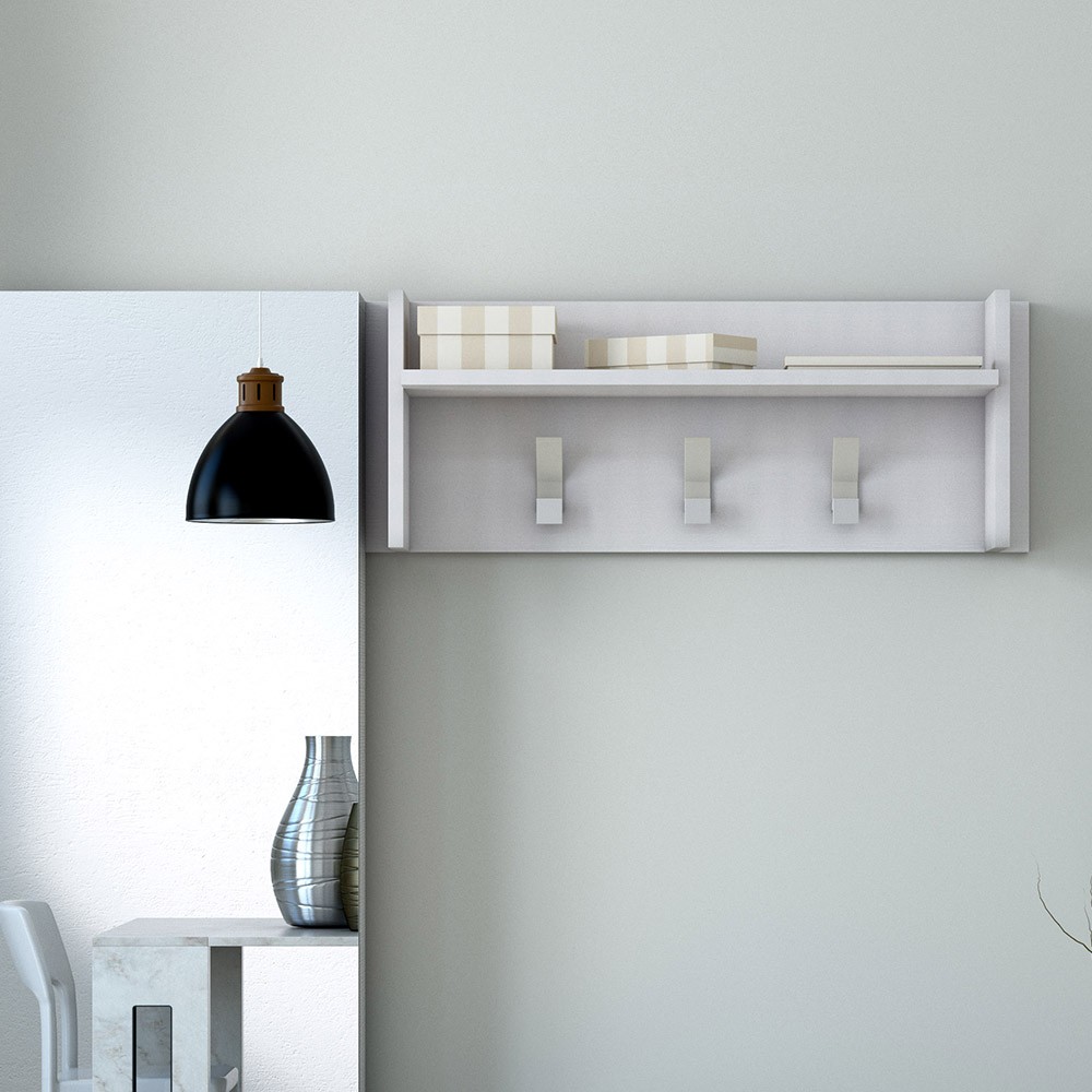 Perchero de pared de entrada de diseño moderno blanco con 3 ganchos para estantes