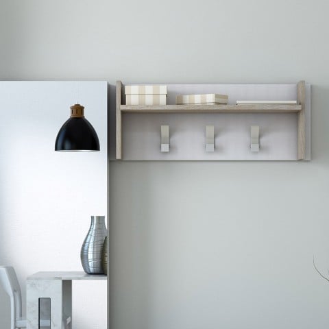 Perchero de pared de entrada de diseño moderno blanco con 3 ganchos para estantes