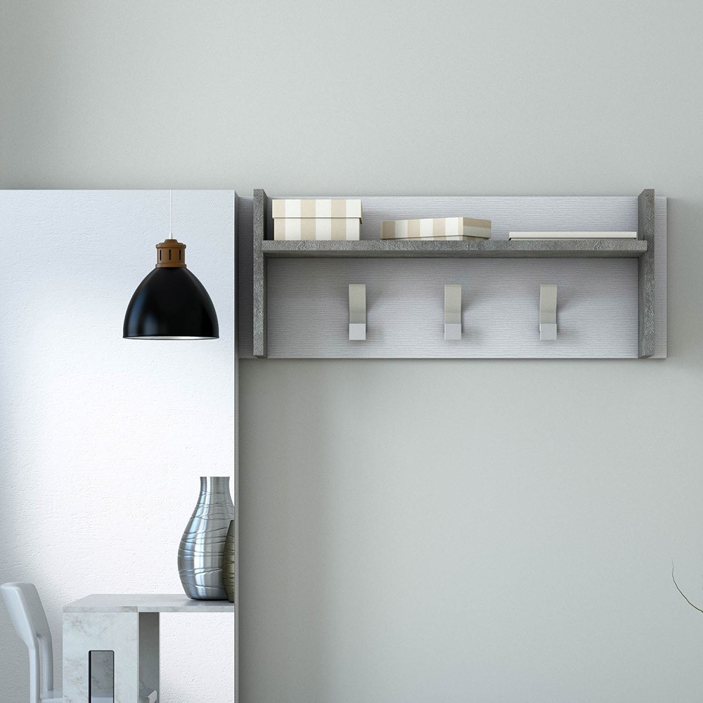 Perchero de pared de entrada 3 ganchos estante blanco gris
