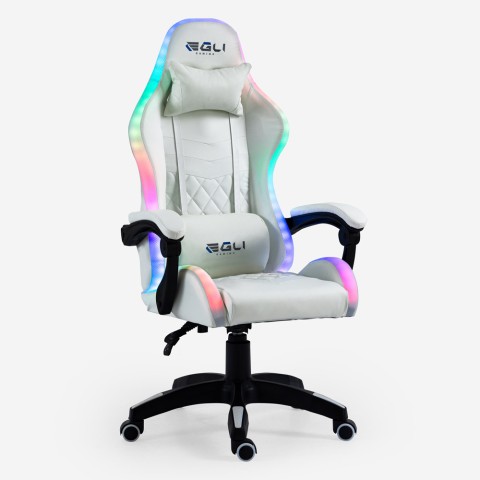 Silla gamer blanca ergonómica reclinable LED sillón con cojín Pixy
