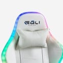 Silla gaming blanca ergonómica reclinable LED sillón con cojín Pixy Modelo